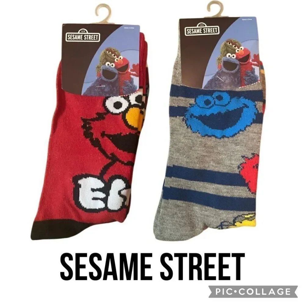Sesame Street Elmo & Cookie Monster Novelty Crew Socks Size 10–13